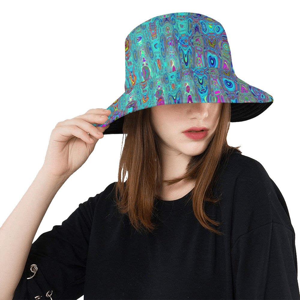 Bucket Hats | Trippy Sky Blue Abstract Retro Atomic Waves