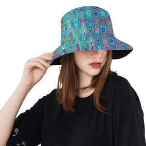 Bucket Hats | Trippy Sky Blue Abstract Retro Atomic Waves