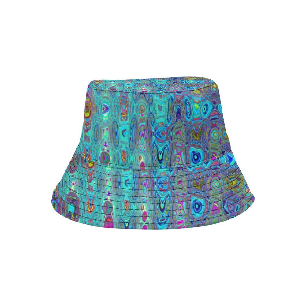 Bucket Hats | Trippy Sky Blue Abstract Retro Atomic Waves