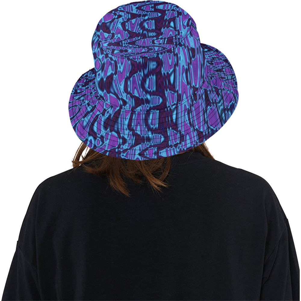 Bucket Hats | Cool Purple and Blue Abstract Tie Dye Retro Waves