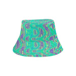 Bucket Hats | Cool Purple and Green Abstract Tie Dye Retro Waves