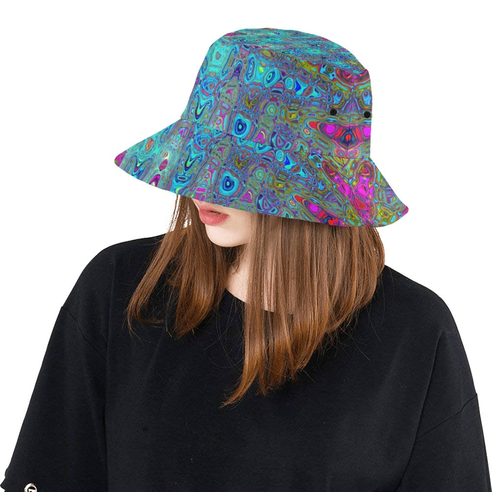 Bucket Hats | Trippy Sky Blue Abstract Retro Atomic Waves