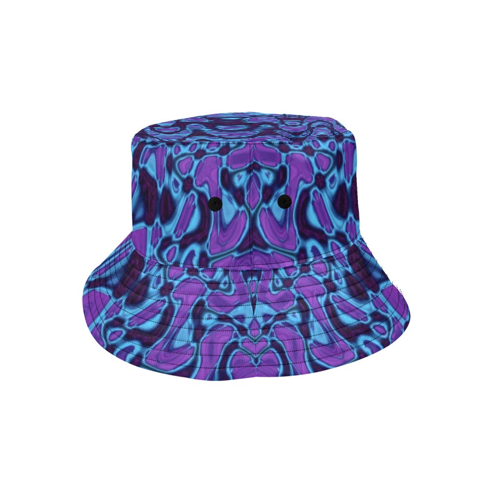 Bucket Hats | Cool Purple and Blue Abstract Tie Dye Retro Waves