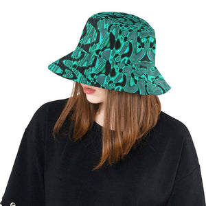 Bucket Hats | Cool Black and Green Abstract Tie Dye Retro Waves