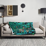 Throw Blankets | Cosmic Abstract Green and Black Retro Ripples