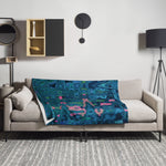 Throw Blankets | Cosmic Abstract Teal and Green Retro Ripples