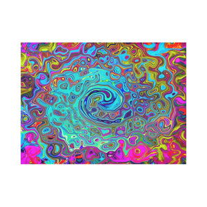 Cloth Placemats Set, Trippy Sky Blue Abstract Retro Liquid Swirl