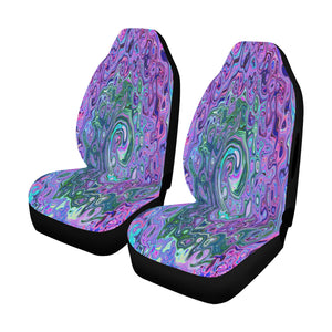 Car Seat Covers, Groovy Abstract Retro Green and Purple Swirl