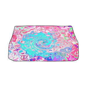 Car Umbrella Sun Shades, Groovy Aqua Blue and Pink Abstract Retro Swirl