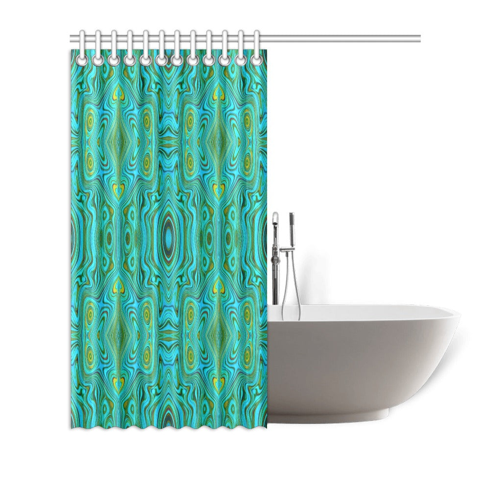 Shower Curtains, Trippy Retro Turquoise Chartreuse Abstract Pattern