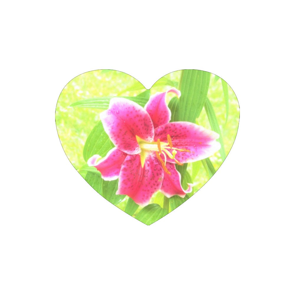 Heart Shaped Mousepads, Pretty Deep Pink Stargazer Lily on Lime Green