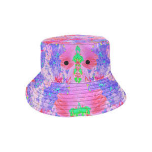 Bucket Hats, Pastel Pink and Red with a Blue Hydrangea Landscape