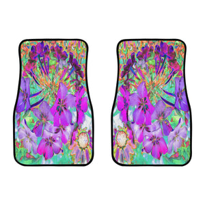 Car Floor Mats - Dramatic Psychedelic Magenta and Purple Flowers - Front Set of 2