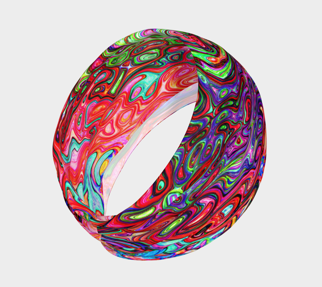 Headband - Watercolor Red Groovy Abstract Retro Liquid Swirl