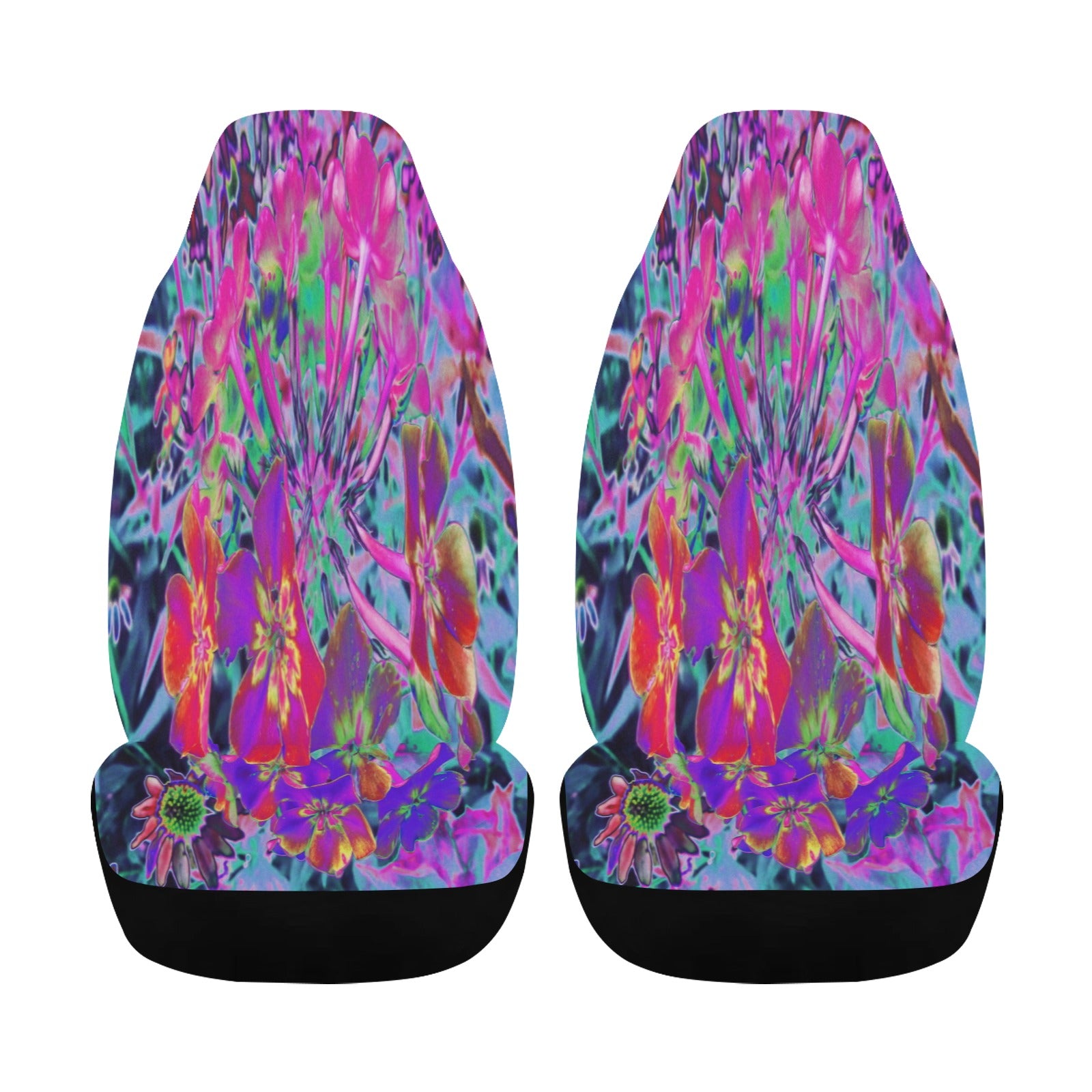 Car Seat Covers, Dramatic Psychedelic Colorful Red and Purple Flowers