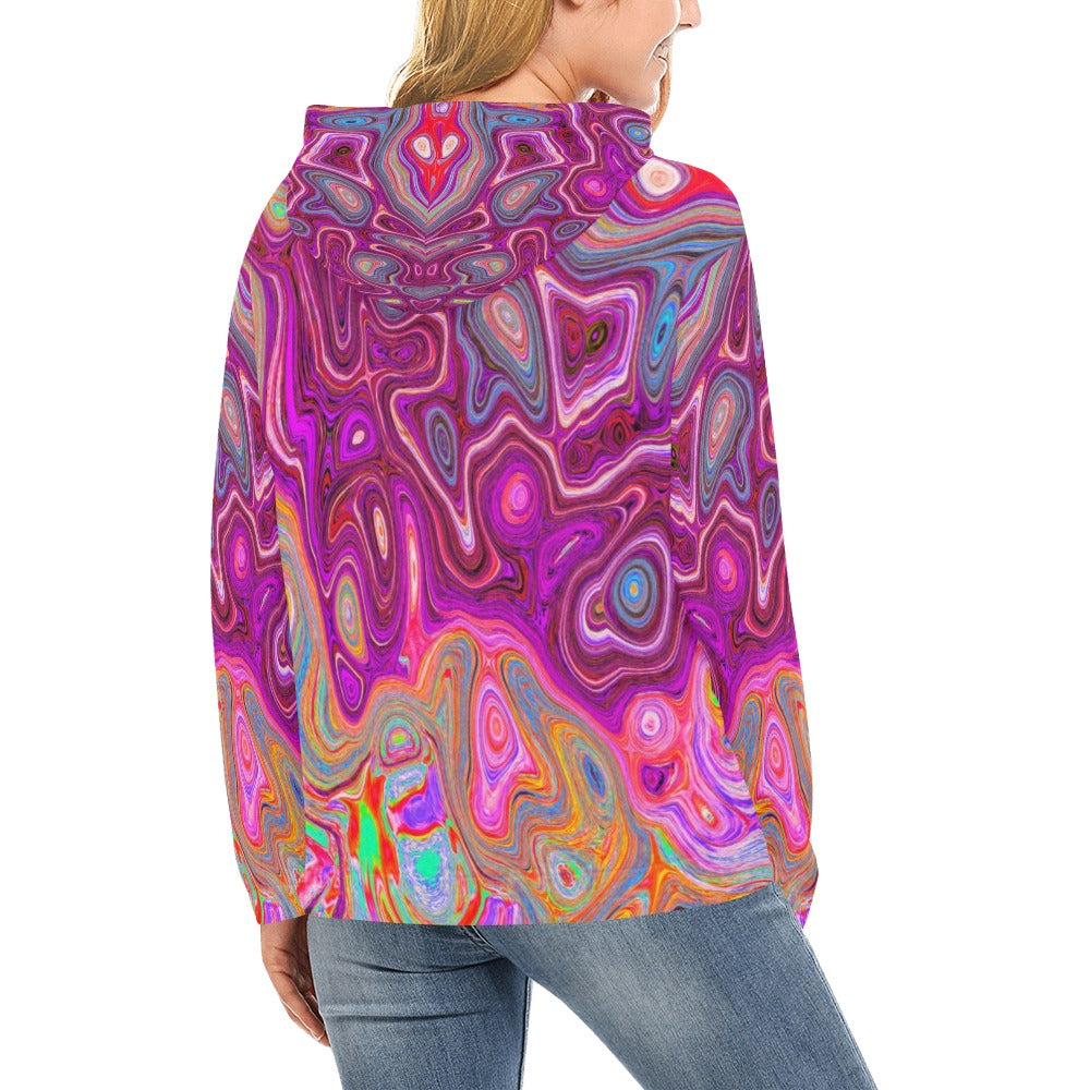 Hoodies for Women, Trippy Abstract Cool Magenta Rainbow Colors Retro Art