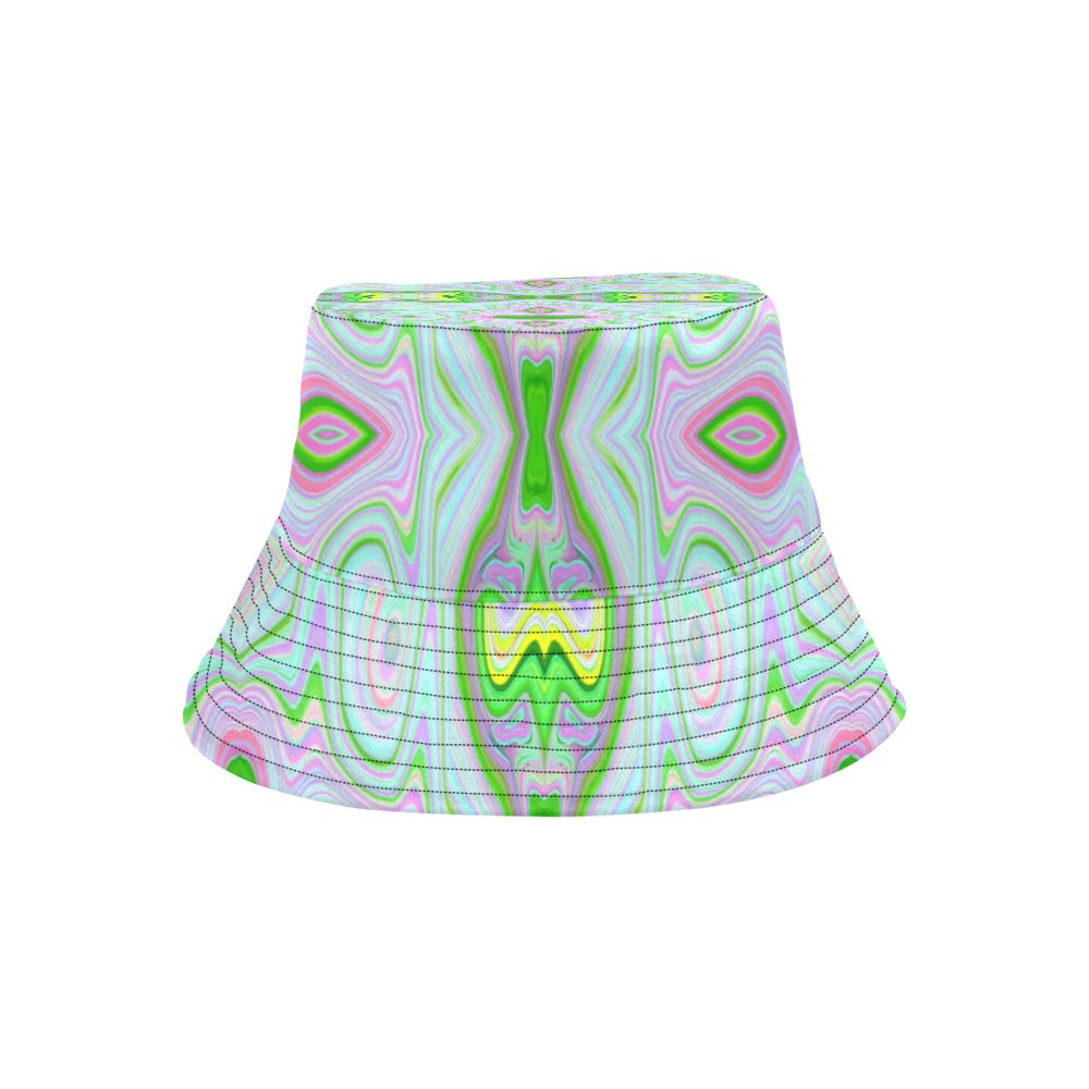 Bucket Hats, Retro Abstract Pink, Lime Green and Aqua Pattern