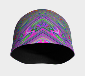 Beanie Hats, Abstract Trippy Purple, Orange and Lime Green Butterfly