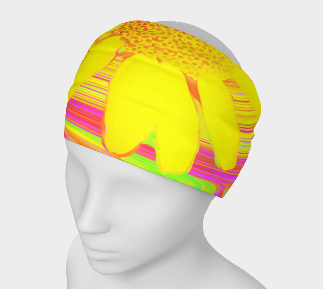Wide Fabric Headband, Yellow Sunflower on a Psychedelic Swirl, Face Covering