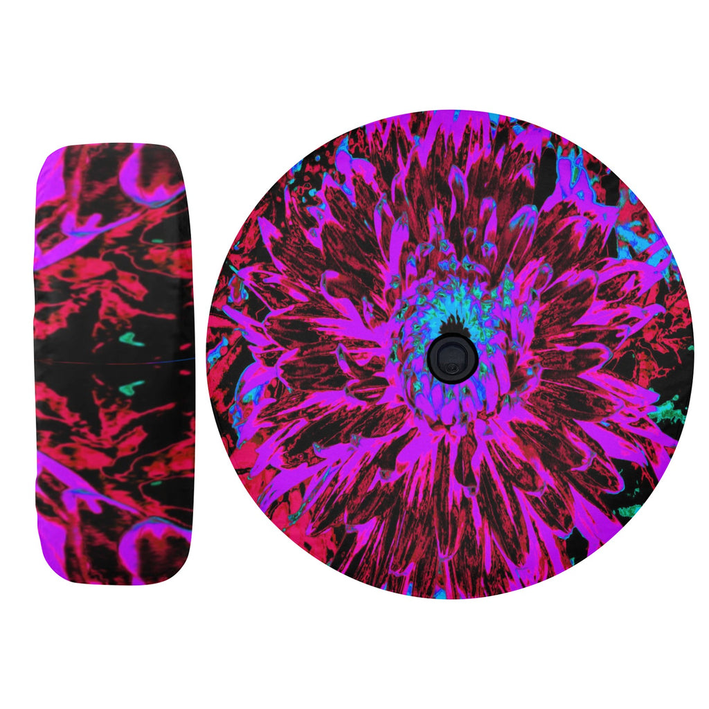 Spare Tire Cover with Backup Camera Hole - Dramatic Crimson Red, Purple and Black Dahlia - Small