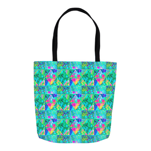 Tote Bags, Garden Quilt Painting with Hydrangea and Blues