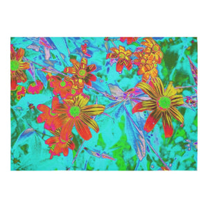 Tablecloths for Rectangular Tables, Aqua Tropical with Yellow and Orange Flowers - 84 x 60"