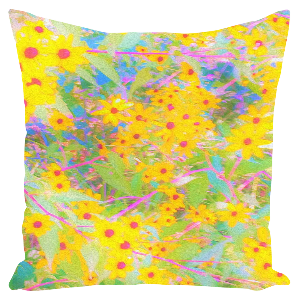 Decorative Throw Pillows, Pretty Yellow and Red Flowers with Turquoise
