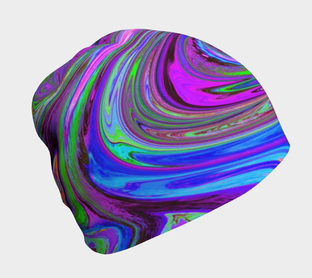 Beanie Hats, Colorful Magenta Swirl Retro Abstract Design