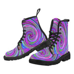Boots for Women, Colorful Magenta Swirl Retro Abstract Design - Black