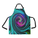 Apron with Pockets, Dramatic Black and Turquoise Abstract Retro Twirl