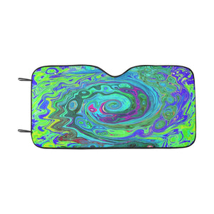 Auto Sun Shades, Groovy Abstract Retro Green and Blue Swirl