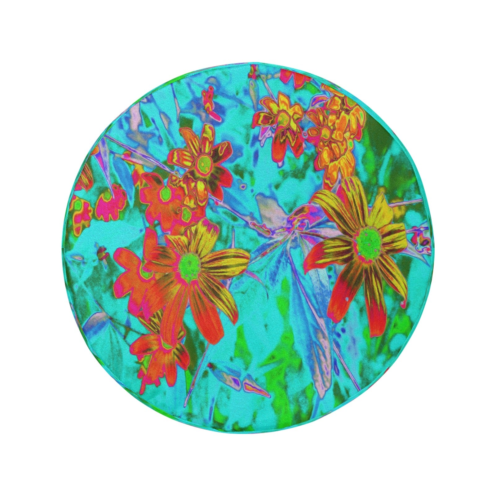 Spare Tire Covers, Aqua Tropical with Yellow and Orange Flowers - Large