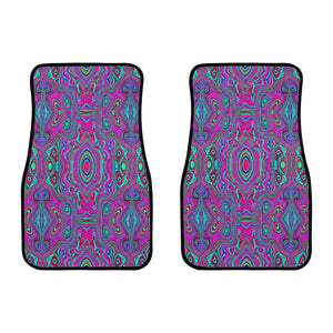 Car Floor Mats, Trippy Retro Magenta, Blue and Green Abstract - Front Set of 2