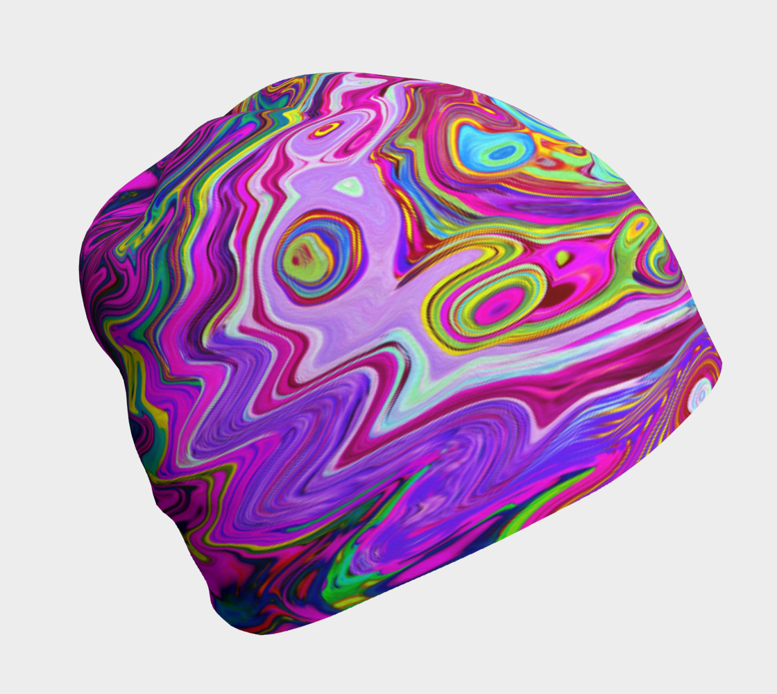 Beanie Hats, Groovy Abstract Retro Magenta Rainbow Swirl