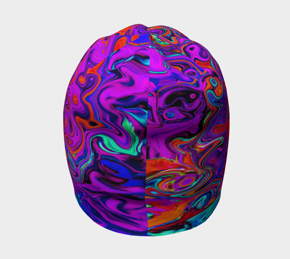 Beanie Hats, Trippy Red and Purple Abstract Retro Liquid Swirl
