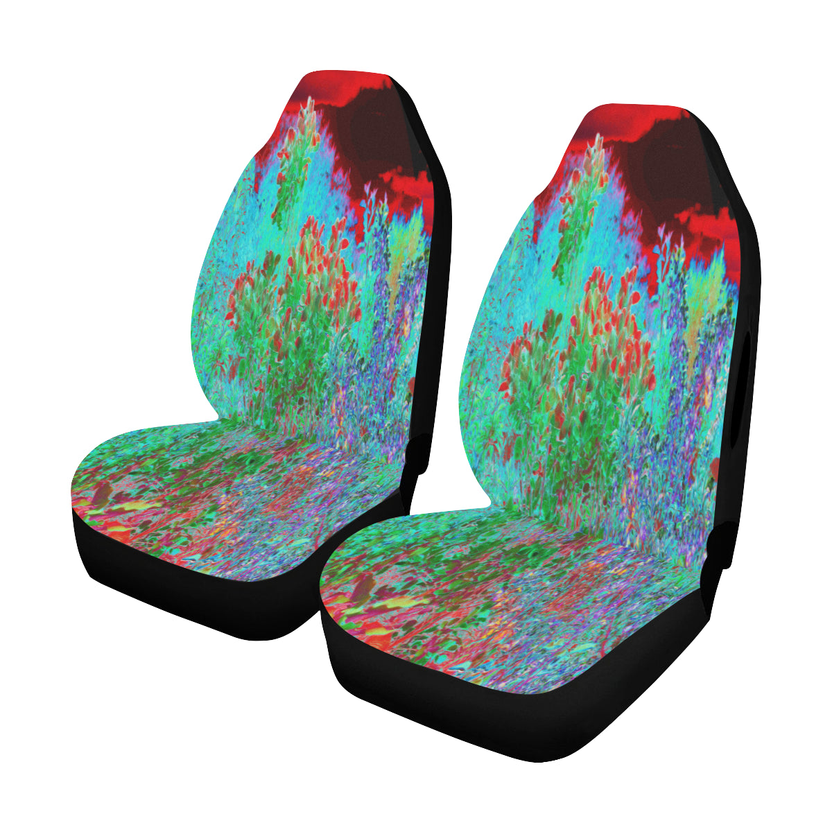 Car Seat Covers, Colorful Abstract Foliage Garden with Crimson Sunset