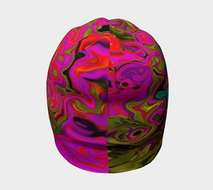 Beanie Hats, Trippy Turquoise Abstract Retro Liquid Swirl