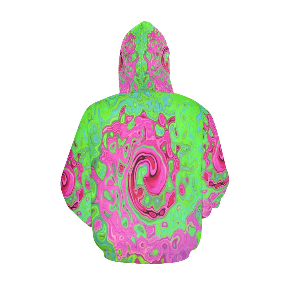 Hoodies for Men, Groovy Abstract Green and Red Lava Liquid Swirl