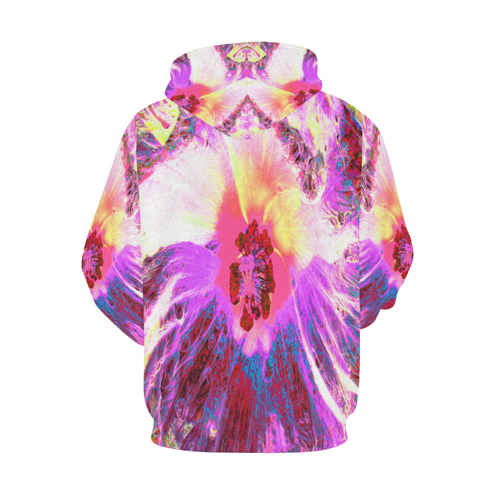 Hoodies for Women, Psychedelic Trippy Rainbow Colors Hibiscus Flower