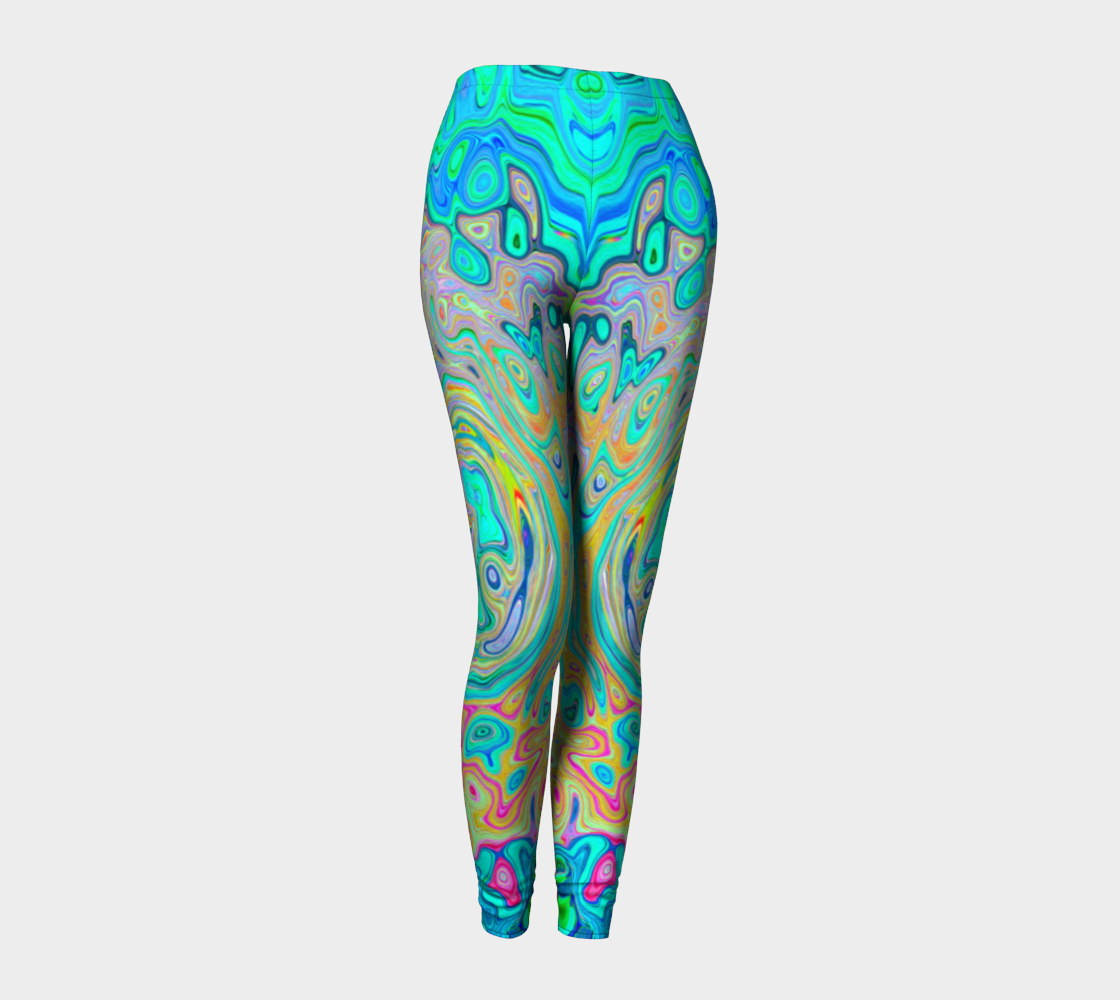 Colorful Artsy Leggings for Women, Groovy Abstract Retro Rainbow Liquid Swirl