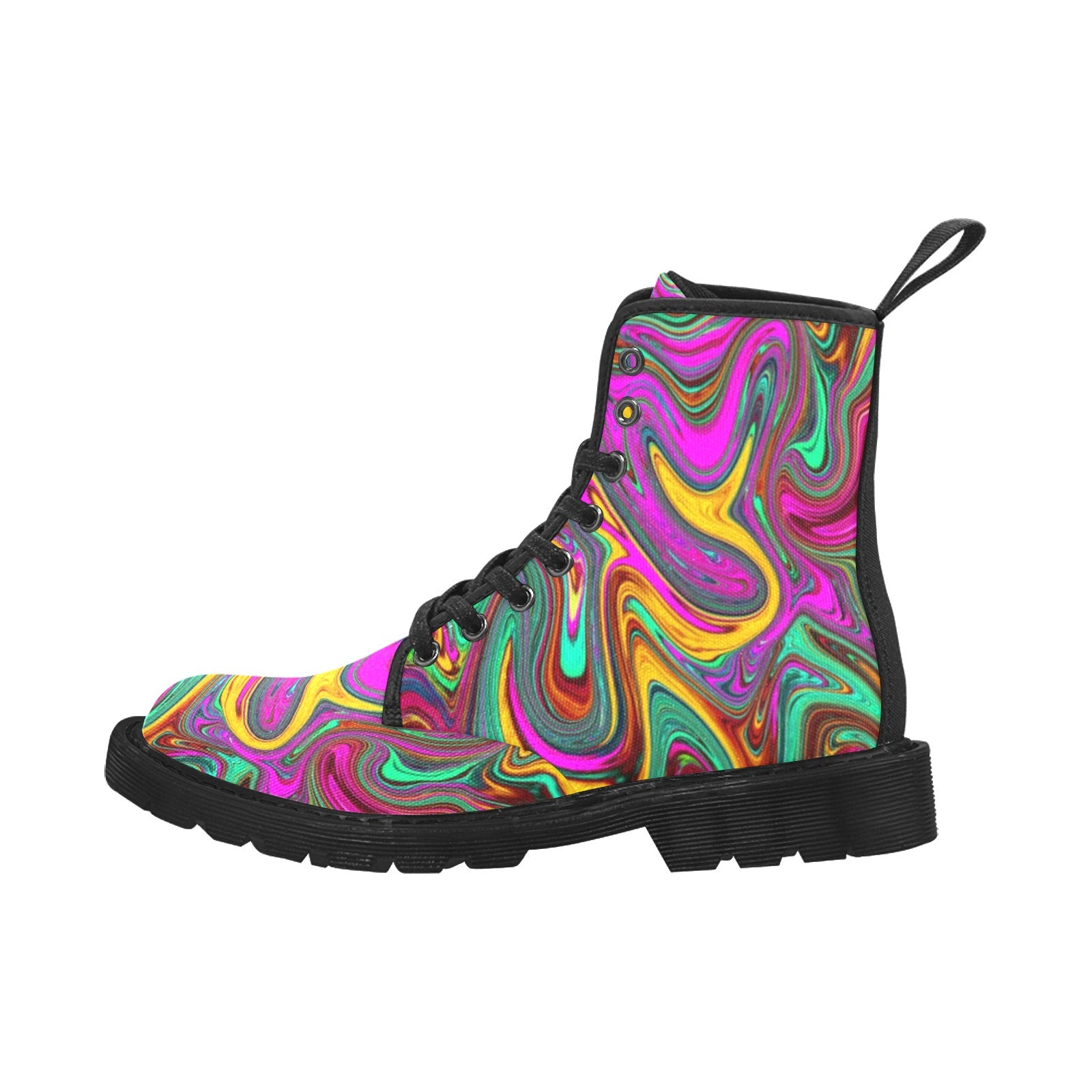 Boots for Women, Marbled Hot Pink and Sea Foam Green Abstract Art - Black