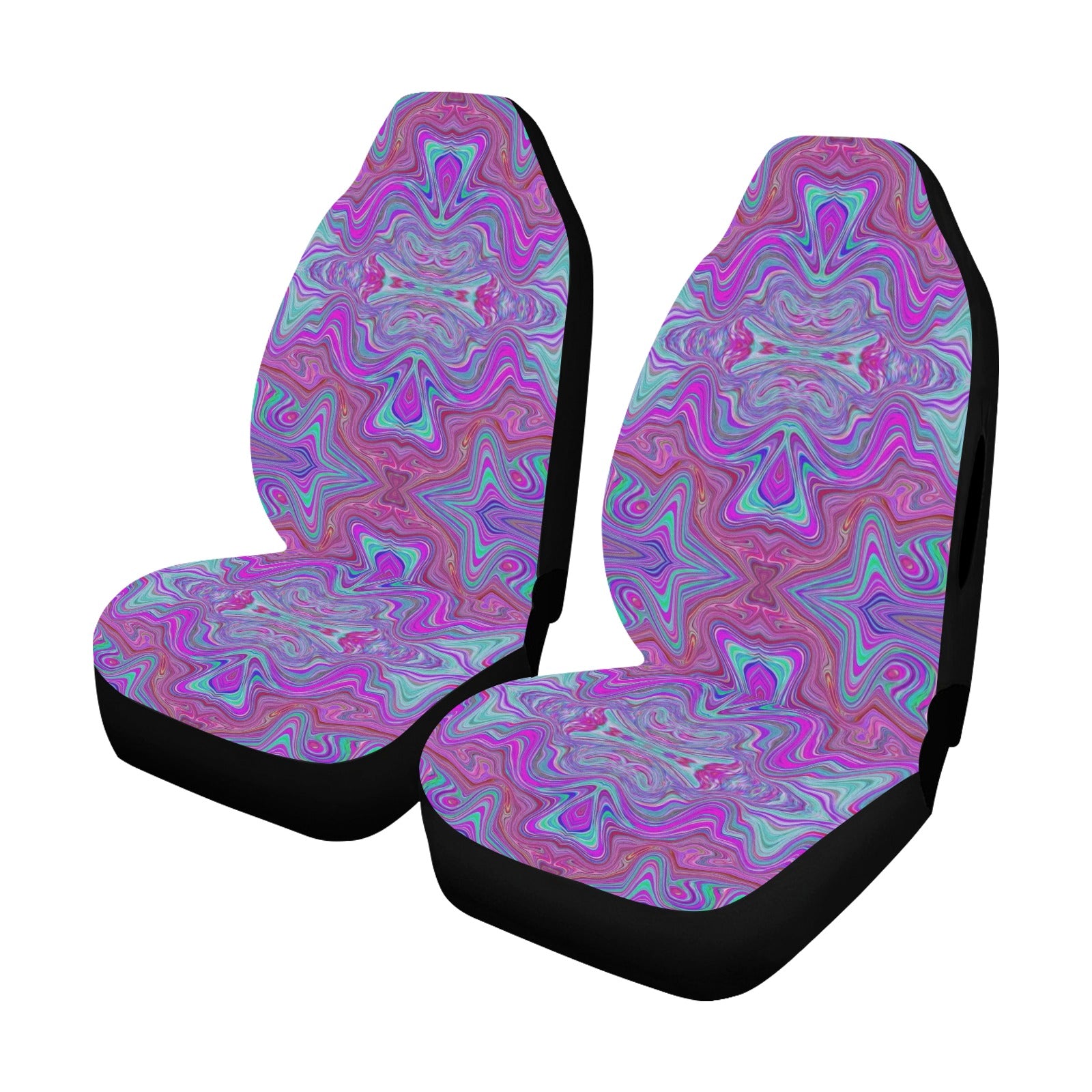 Colorful Car Seat Covers, Wavy Magenta and Green Trippy Marbled Pattern