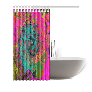 Shower Curtains, Trippy Turquoise Abstract Retro Liquid Swirl - 72 x 72