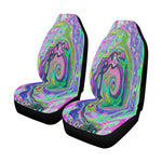 Car Seat Covers, Groovy Abstract Aqua and Navy Lava Swirl