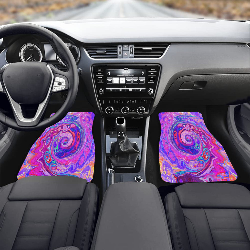 Car Floor Mats, Retro Purple and Orange Abstract Groovy Swirl - Front Set of Two