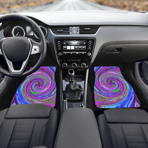 Car Floor Mats, Colorful Magenta Swirl Retro Abstract Design - Front Set of 2