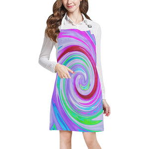 Apron with Pockets, Groovy Abstract Red Swirl on Purple and Pink
