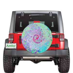 Spare Tire Covers, Groovy Abstract Retro Pink and Green Swirl - Medium
