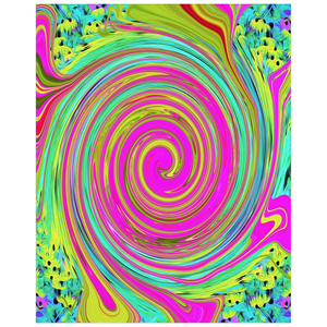 Posters, Groovy Abstract Pink and Turquoise Swirl with Flowers - Vertical