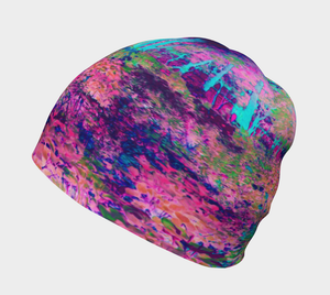 Beanie Hats for Women, Impressionistic Purple and Hot Pink Garden Landscape